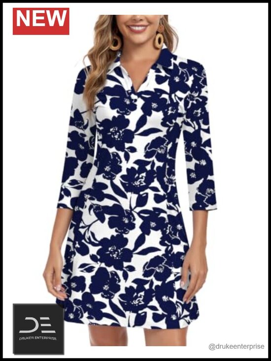 Dresses & Skirts - WOWENY 3/4 Sleeve V Neck Sun Dress with Pockets Quick Dry UPF 50+